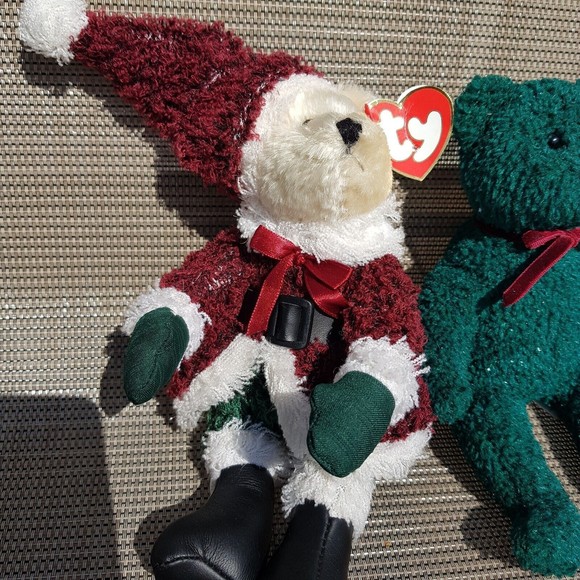 Ty Beanie Babies 2001 HOLIDAY TEDDY Green & 2000 Christmas Red Santa 8" Plush - Picture 12 of 15